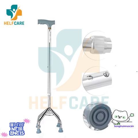 Gậy Hỗ Trợ Đi Lại 4 Chân HelpCare - Gậy Chống Cao Cấp Hợp Kim Nhôm và Inox 304 Dành Cho Người Già và Người Khuyết Tật