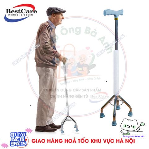 Gậy Đi Bộ 4 Chân BestCare - Gậy Tập Đi Hợp Kim Nhôm Cao Cấp Dành Cho Người Già An Toàn, Điều Chỉnh Chiều Cao, Bền Bỉ