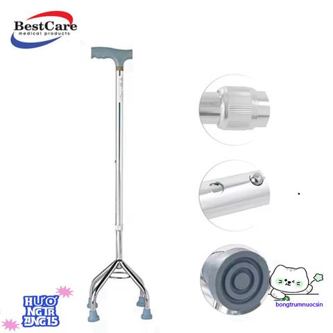 Gậy Đi Bộ 4 Chân BestCare - Gậy Tập Đi Hợp Kim Nhôm Cao Cấp Dành Cho Người Già An Toàn, Điều Chỉnh Chiều Cao, Bền Bỉ