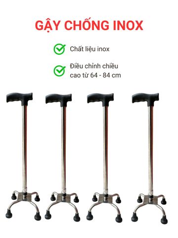 Gậy Di Chuyển Inox 3 Chân & 4 Chân Dành Cho Người Già - Thiết Kế Chắc Chắn, Điều Chỉnh Chiều Cao, An Toàn Khi Di Chuyển
