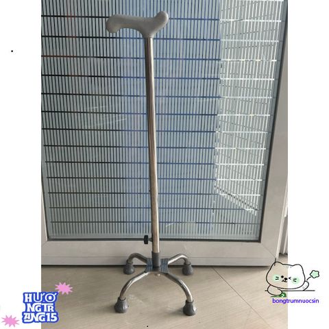 Gậy Bốn Chân Inox Chống Trượt - Hỗ Trợ Di Chuyển An Toàn Cho Người Cao Tuổi, Thiết Kế Sang Trọng và Điều Chỉnh Chiều Cao