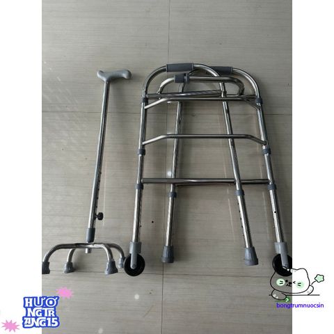 Gậy Bốn Chân Inox Chống Trượt - Hỗ Trợ Di Chuyển An Toàn Cho Người Cao Tuổi, Thiết Kế Sang Trọng và Điều Chỉnh Chiều Cao