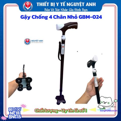 Gậy Hỗ Trợ 4 Chân GBM-024 - Gậy Chống Nghiêng An Toàn Cho Người Già, Điều Chỉnh Chiều Cao, Tay Cầm Bọc Cao Su Chắc Chắn