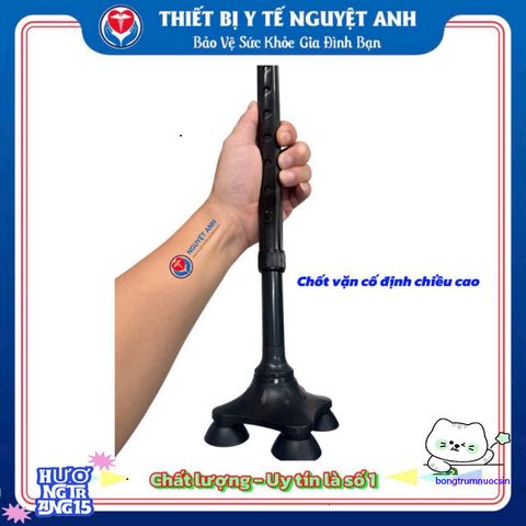 Gậy Hỗ Trợ 4 Chân GBM-024 - Gậy Chống Nghiêng An Toàn Cho Người Già, Điều Chỉnh Chiều Cao, Tay Cầm Bọc Cao Su Chắc Chắn