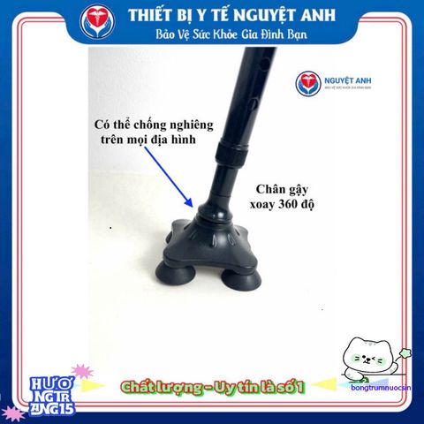 Gậy Hỗ Trợ 4 Chân GBM-024 - Gậy Chống Nghiêng An Toàn Cho Người Già, Điều Chỉnh Chiều Cao, Tay Cầm Bọc Cao Su Chắc Chắn