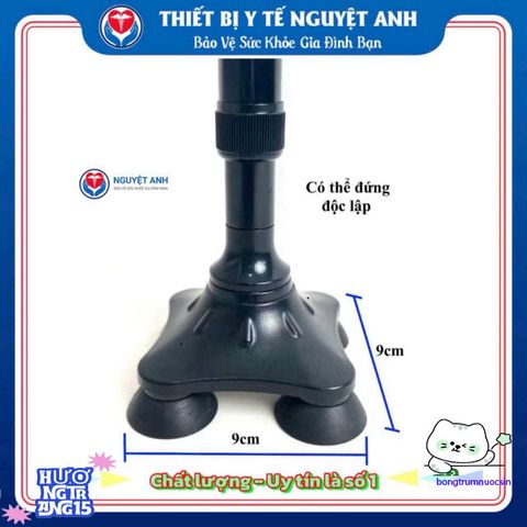 Gậy Hỗ Trợ 4 Chân GBM-024 - Gậy Chống Nghiêng An Toàn Cho Người Già, Điều Chỉnh Chiều Cao, Tay Cầm Bọc Cao Su Chắc Chắn
