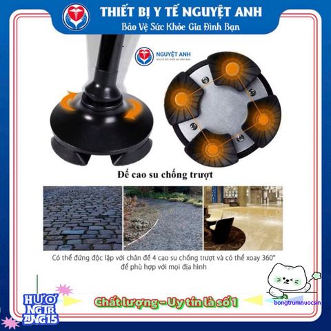 Gậy Hỗ Trợ 4 Chân GBM-024 - Gậy Chống Nghiêng An Toàn Cho Người Già, Điều Chỉnh Chiều Cao, Tay Cầm Bọc Cao Su Chắc Chắn