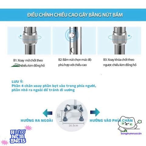 Gậy Đi Bộ Lucass B-934 - Gậy Chống Trơn Trượt 4 Chân Điều Chỉnh Chiều Cao Hỗ Trợ Đi Lại Cho Người Già & Khuyết Tật