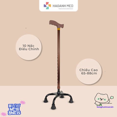 Gậy Đi Bộ 4 Chân Chống Trượt Điều Chỉnh Cao từ 63-87cm cho Người Cao Tuổi - Hợp Kim Nhôm và Inox Chắc Chắn, Thoải Mái Sử Dụng