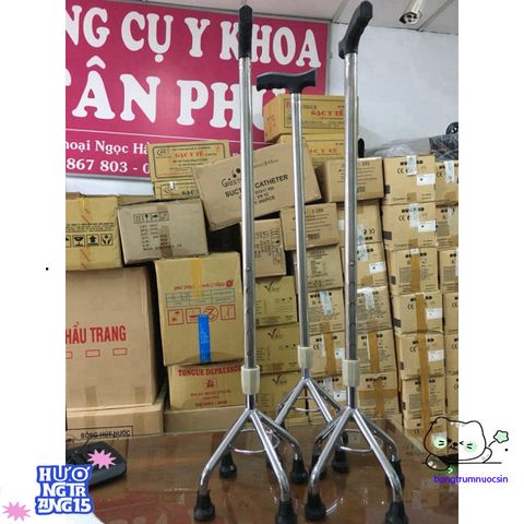 Gậy chống 4 chân điều chỉnh chiều cao Inox - Giải pháp hỗ trợ đi lại an toàn cho người già và người phục hồi chức năng