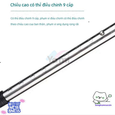 Gậy Chống Trượt Inox Bốn Chân Điều Chỉnh Cao 65-90cm - Thiết Bị Đi Lại Dành Cho Người Già, Hỗ Trợ Phục Hồi Chấn Thương