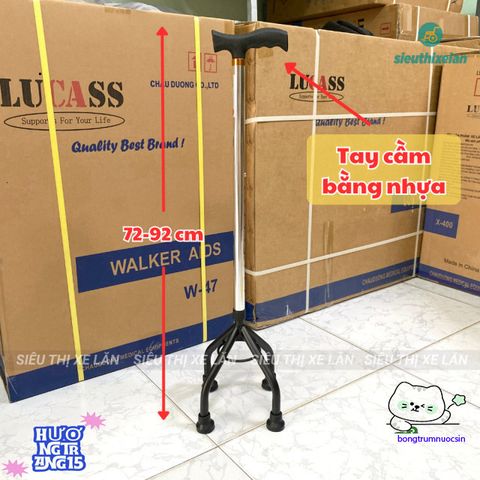 Gậy Như Ý Lucass B932 - Gậy Chống 4 Chân Nhôm Chất Lượng Cao, Điều Chỉnh Chiều Cao 72-92cm, An Toàn Cho Người Cao Tuổi