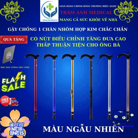 Gậy Chống Trượt 4 Chân Inox Gập Gọn Tích Hợp Đèn LED - Dụng Cụ Hỗ Trợ Di Chuyển Cho Người Già, Người Khuyết Tật, Người Phục Hồi Chức Năng