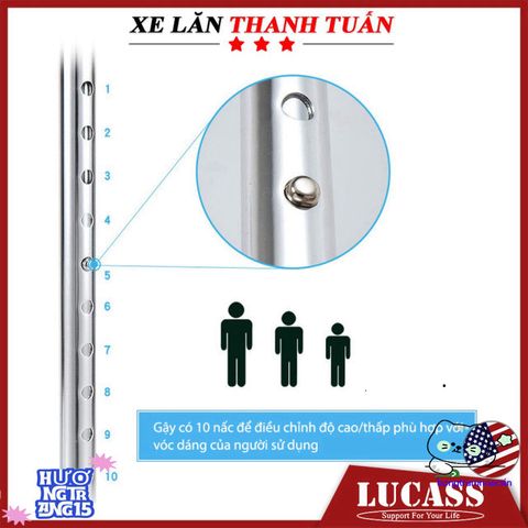 Gậy đi bộ Lucass B924 - Khung 4 chân chắc chắn, điều chỉnh chiều cao dễ dàng cho người cao tuổi và người khuyết tật