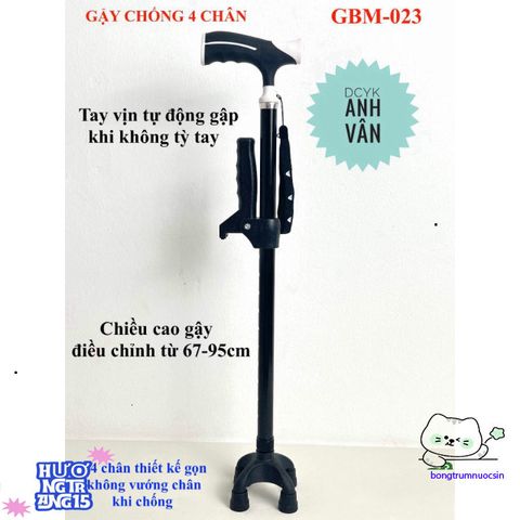 Gậy Chống Bốn Chân cho Người Già GBM-023 - Hỗ Trợ An Toàn với Tay Vịn, Chất Liệu Thép Chống Gỉ, Điều Chỉnh Chiều Dài, Giao Nhanh
