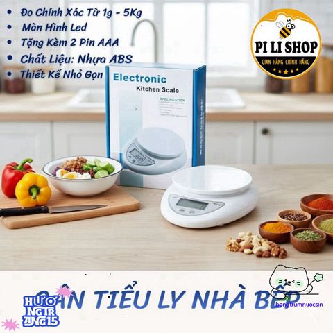 Cân Điện Tử Mini Nhà Bếp 5Kg B05 - Cân Chính Xác, Thiết Kế Nhỏ Gọn, Thích Hợp Làm Bánh, Pha Chế và Kiểm Soát Khẩu Phần