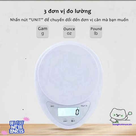 Cân Điện Tử Mini Nhà Bếp 5Kg B05 - Cân Chính Xác, Thiết Kế Nhỏ Gọn, Thích Hợp Làm Bánh, Pha Chế và Kiểm Soát Khẩu Phần