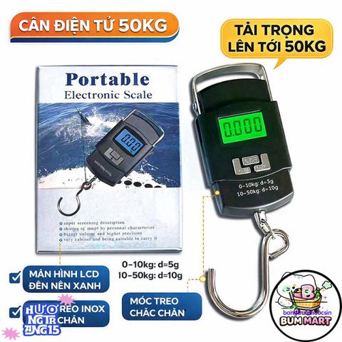 Cân Điện Tử Cầm Tay 50kg Dùng Pin AA - Màn Hình LCD Rõ Nét, Móc Treo Inox Bền Chắc, Phù Hợp Cân Hành Lý và Hàng Hóa Nhỏ