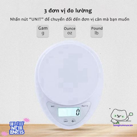 Cân Điện Tử Mini B05 - Cân Chính Xác 1g-5kg Dùng Trong Bếp - Thiết Kế Gọn Nhẹ Với Màn Hình LCD Rõ Ràng