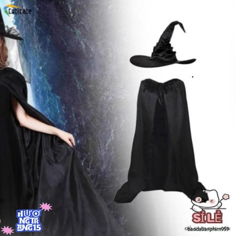 Bộ Áo Choàng và Mũ Phù Thủy Halloween êm Ái - Phụ Kiện Hóa Trang Cho Dịp Lễ Hội, Diễn Xuất, và Sự Kiện Nghệ Thuật