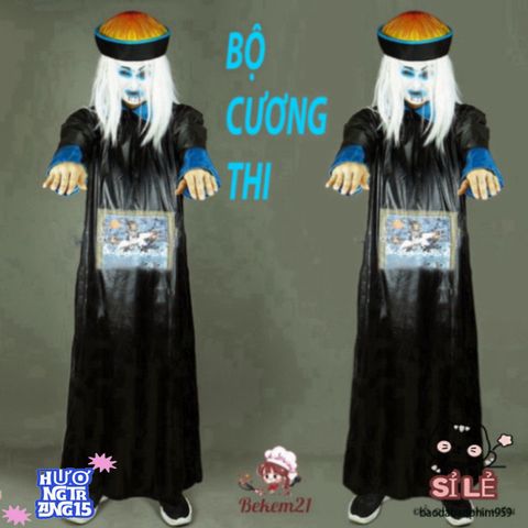 Bộ Trang Phục Halloween Cương Thi Hắc Bạch Vô Thường Cho Người Lớn - Halloween Cosplay Đáng Sợ và Bí Ẩn