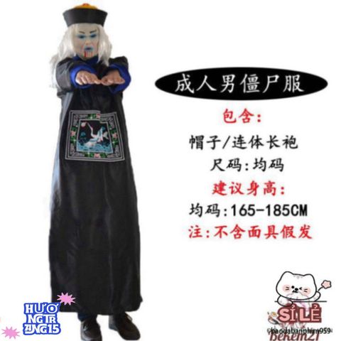 Bộ Trang Phục Halloween Cương Thi Hắc Bạch Vô Thường Cho Người Lớn - Halloween Cosplay Đáng Sợ và Bí Ẩn