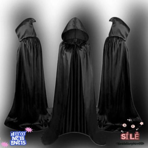 Áo Choàng Halloween Đen Mũ Trùm Đầu - Hóa Trang Phù Thủy & Ma Cà Rồng Cho Trẻ Em & Người Lớn - Thời Trang Cosplay 90/120 cm