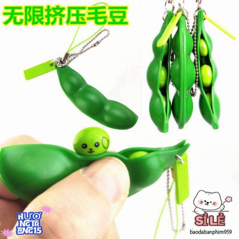 Bộ 2 Móc Chìa Khóa Hạt Đậu Xanh Lá Đáng Yêu - Phụ Kiện Giảm Căng Thẳng, Quà Tặng Dễ Thương Cho Nam Nữ