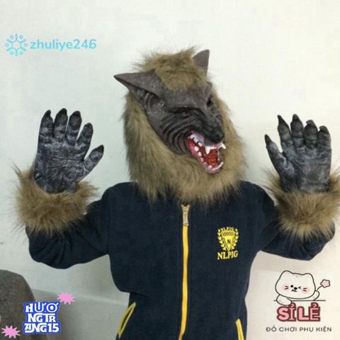Mặt nạ sói Halloween & găng tay vinyl - Trang phục Cosplay độc đáo cho bữa tiệc ma quái và lễ hội hóa trang!