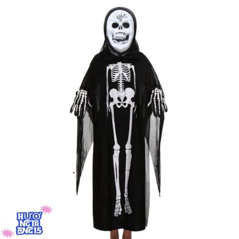 Áo choàng xương Halloween độc đáo với mặt nạ đầu lâu - Trang phục thời trang nữ ấn tượng cho lễ hội hóa trang