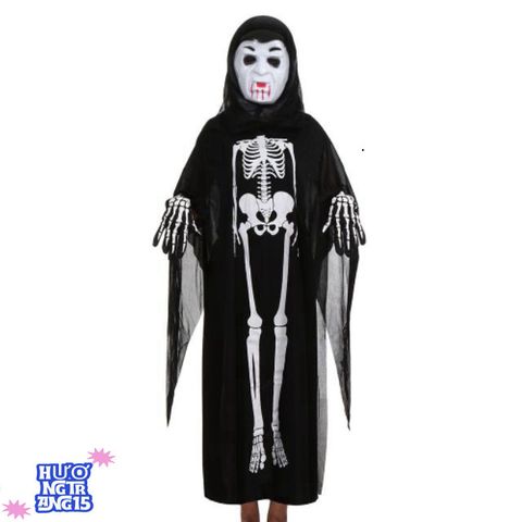 Áo choàng xương Halloween độc đáo với mặt nạ đầu lâu - Trang phục thời trang nữ ấn tượng cho lễ hội hóa trang