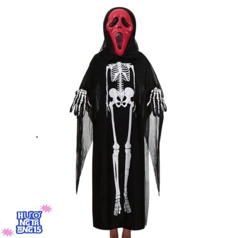 Áo choàng xương Halloween độc đáo với mặt nạ đầu lâu - Trang phục thời trang nữ ấn tượng cho lễ hội hóa trang