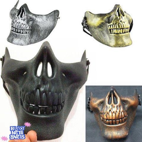 Mặt Nạ Đầu Lâu Nửa Khuôn Mặt - Phụ Kiện Halloween Độc Đáo Dành Cho Người Lớn - Thời Trang Bữa Tiệc Cá Tính