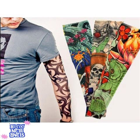 Găng Tay Xăm Hình Phong Cách Tatoo - Găng Tay Nghệ Thuật Chuyên Dụng Thun, Họa Tiết Ngẫu Nhiên, Kích Thước Tiêu Chuẩn 46cm