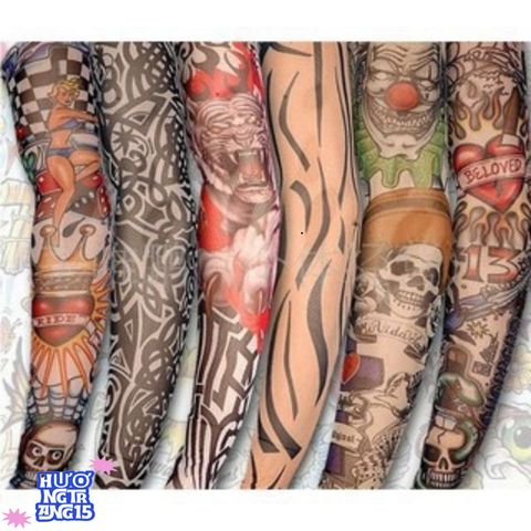 Găng Tay Xăm Hình Phong Cách Tatoo - Găng Tay Nghệ Thuật Chuyên Dụng Thun, Họa Tiết Ngẫu Nhiên, Kích Thước Tiêu Chuẩn 46cm