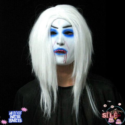 Mặt Nạ Hóa Trang Nữ Zombie Tóc Dài Trắng - Độc Đáo Cho Halloween & Tiệc Hóa Trang, Phong Cách Ma Quái Quyến Rũ