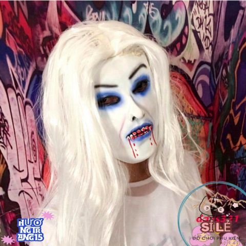 Mặt Nạ Hóa Trang Nữ Zombie Tóc Dài Trắng - Độc Đáo Cho Halloween & Tiệc Hóa Trang, Phong Cách Ma Quái Quyến Rũ