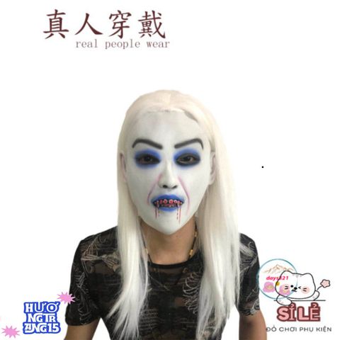 Mặt Nạ Hóa Trang Nữ Zombie Tóc Dài Trắng - Độc Đáo Cho Halloween & Tiệc Hóa Trang, Phong Cách Ma Quái Quyến Rũ