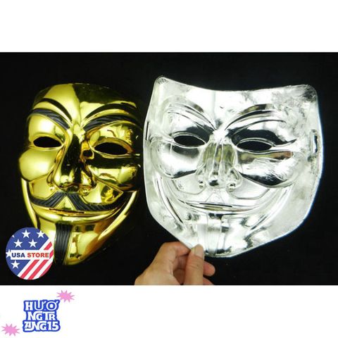 Mặt Nạ Guy Fawkes Mạ Bạc Vàng Hacker - Phụ Kiện Thời Trang Độc Đáo Cho Halloween và Các Lễ Hội, Chất Liệu Sang Trọng