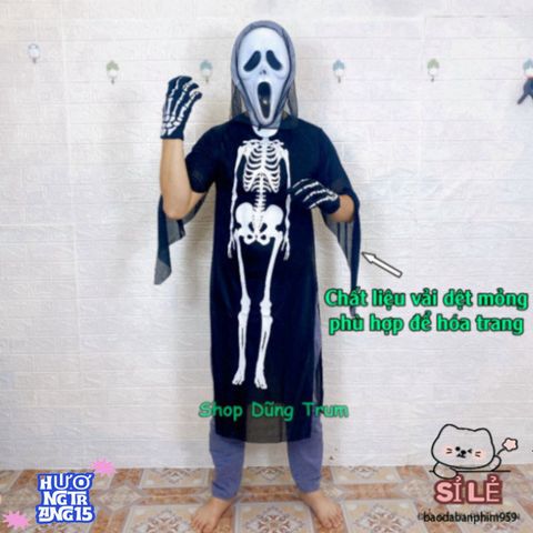 Bộ trang phục hóa trang Halloween Áo Xương Ma Quái với Mặt Nạ và Găng Tay - Đầy Bí Ẩn và Huyền Bí cho Dịp Lễ Hội
