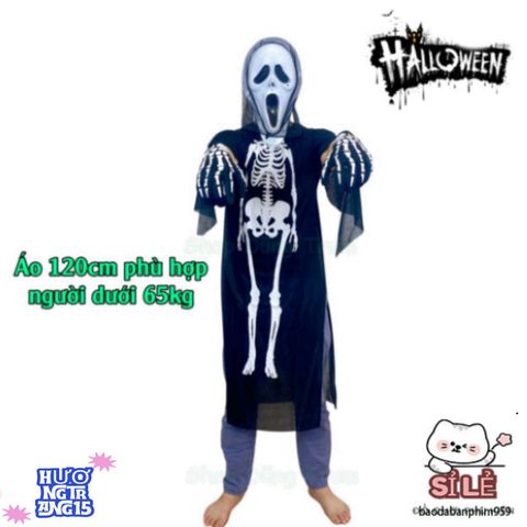 Bộ trang phục hóa trang Halloween Áo Xương Ma Quái với Mặt Nạ và Găng Tay - Đầy Bí Ẩn và Huyền Bí cho Dịp Lễ Hội