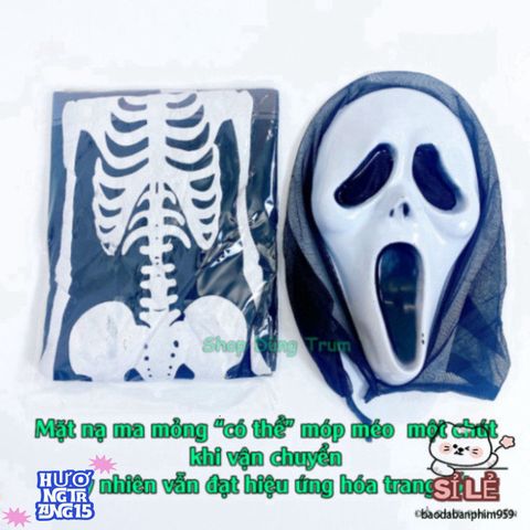 Bộ trang phục hóa trang Halloween Áo Xương Ma Quái với Mặt Nạ và Găng Tay - Đầy Bí Ẩn và Huyền Bí cho Dịp Lễ Hội