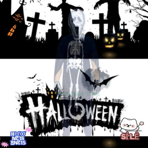Bộ trang phục hóa trang Halloween Áo Xương Ma Quái với Mặt Nạ và Găng Tay - Đầy Bí Ẩn và Huyền Bí cho Dịp Lễ Hội