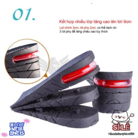 Lót Giày Tăng Chiều Cao Cao Cấp Đệm Khí Thoáng Mát - Phù Hợp Với Mọi Kích Cỡ Giày Nam Nữ, Đen Sang Trọng