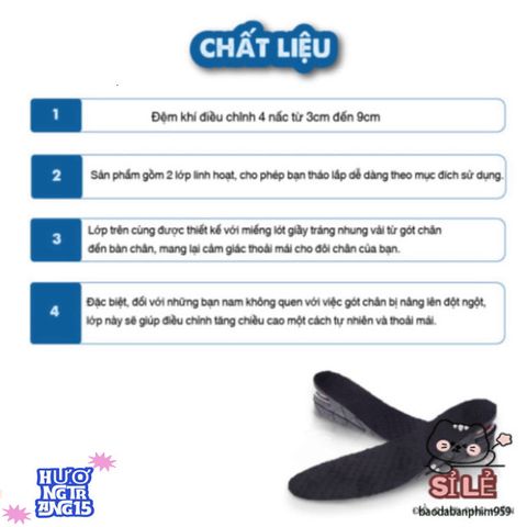 Lót Giày Tăng Chiều Cao Cao Cấp Đệm Khí Thoáng Mát - Phù Hợp Với Mọi Kích Cỡ Giày Nam Nữ, Đen Sang Trọng