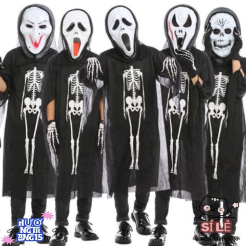 Bộ Trang Phục Xương Ma Đen Halloween Kèm Mặt Nạ - Thời Trang Hóa Trang Độc Đáo Cho Dịp Tiệc Hóa Trang