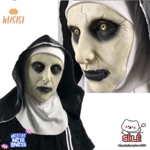 Khẩu trang Valak Halloween - Mặt nạ cao su ma quái kèm khăn đội đầu phong cách độc đáo cho lễ hội và tiệc tùng
