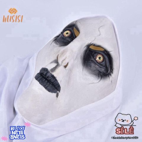 Khẩu trang Valak Halloween - Mặt nạ cao su ma quái kèm khăn đội đầu phong cách độc đáo cho lễ hội và tiệc tùng