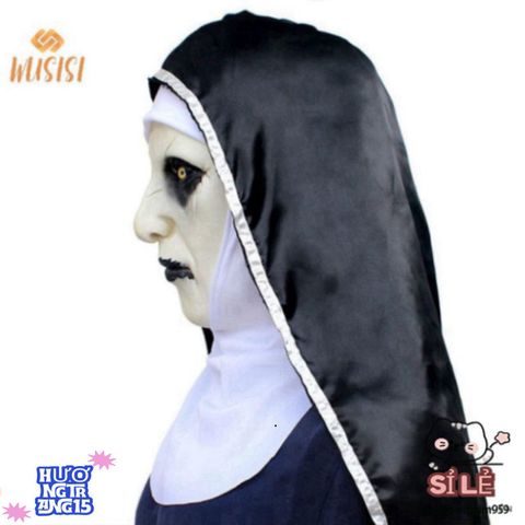 Khẩu trang Valak Halloween - Mặt nạ cao su ma quái kèm khăn đội đầu phong cách độc đáo cho lễ hội và tiệc tùng