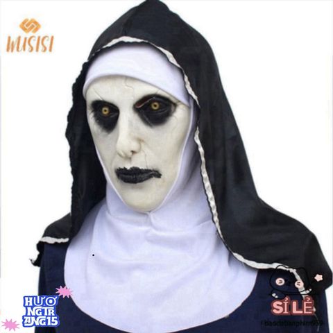 Khẩu trang Valak Halloween - Mặt nạ cao su ma quái kèm khăn đội đầu phong cách độc đáo cho lễ hội và tiệc tùng